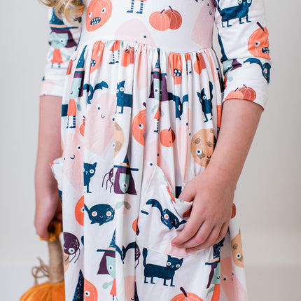 Boo Crew 3/4 Sleeve Pocket Twirl Dress