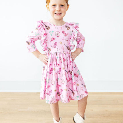 Boot Scootin' 3/4 Sleeve Ruffle Twirl Dress