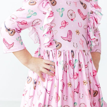 Boot Scootin' 3/4 Sleeve Ruffle Twirl Dress