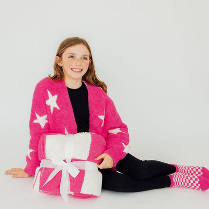 Bright Pink Checker Bow Cozy Blanket