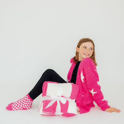 Bright Pink Checker Cozy Socks