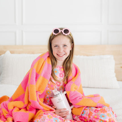Bright Pink/Orange Checker Cozy Blanket