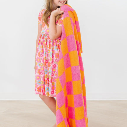 Bright Pink/Orange Checker Cozy Blanket