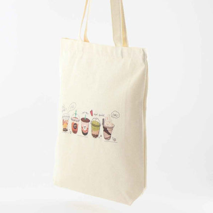 Bubble Tea Tote Bag – Cream Canvas with Enamel Pin & Keychain