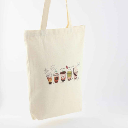 Bubble Tea Tote Bag – Cream Canvas with Enamel Pin & Keychain
