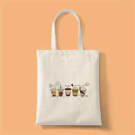 Bubble Tea Tote Bag – Cream Canvas with Enamel Pin & Keychain