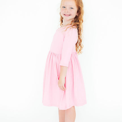 Bubblegum Pink 3/4 Sleeve Pocket Twirl Dress