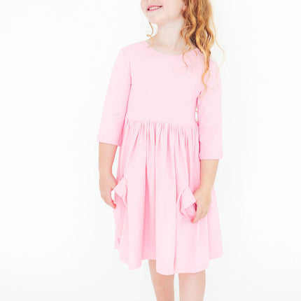 Bubblegum Pink 3/4 Sleeve Pocket Twirl Dress