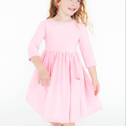 Bubblegum Pink 3/4 Sleeve Pocket Twirl Dress
