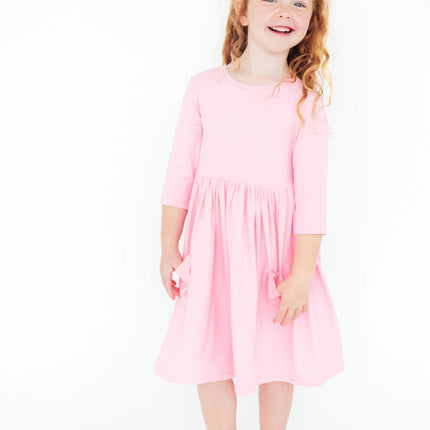 Bubblegum Pink 3/4 Sleeve Pocket Twirl Dress