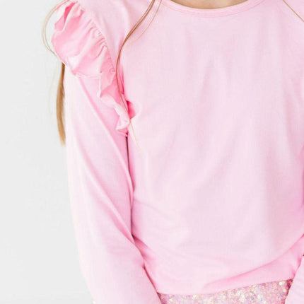 Bubblegum Pink L/S Ruffle Tee