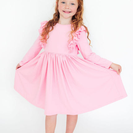 Bubblegum Pink L/S Ruffle Twirl Dress