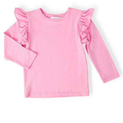 Bubblegum Pink L/S Ruffle Tee
