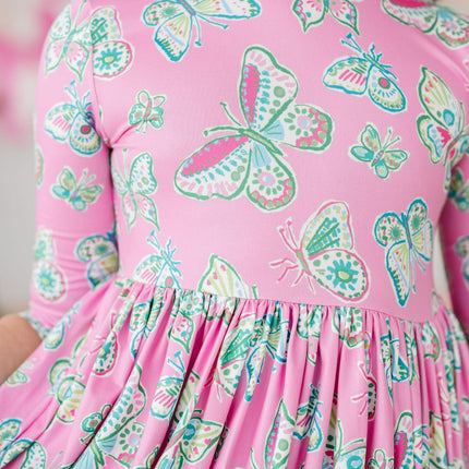 Butterfly Garden 3/4 Sleeve Pocket Twirl Dress