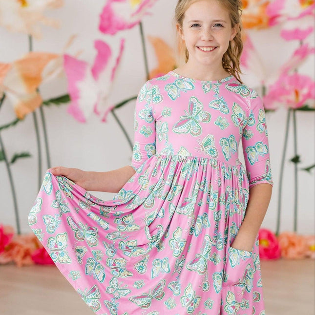 Butterfly Garden 3/4 Sleeve Pocket Twirl Dress - Dashing Nova