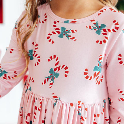 Candy Cane Cutie 3/4 Sleeve Pocket Twirl Dress