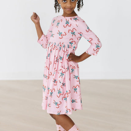 Candy Cane Cutie 3/4 Sleeve Pocket Twirl Dress
