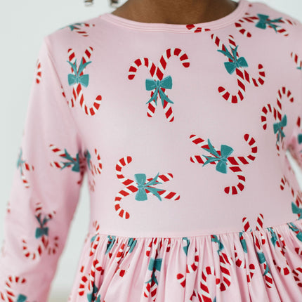 Candy Cane Cutie 3/4 Sleeve Pocket Twirl Dress