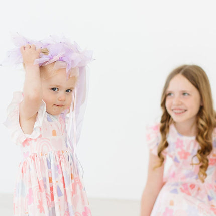 Castles & Rainbows Flutter Sleeve Twirl Dress