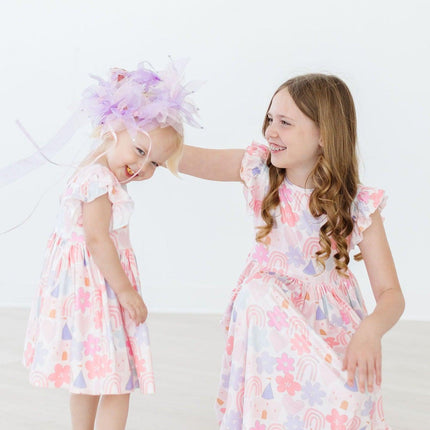 Castles & Rainbows Flutter Sleeve Twirl Dress