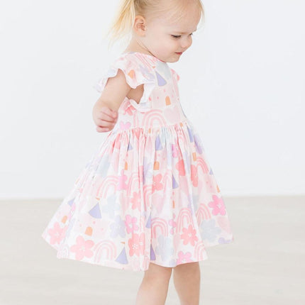 Castles & Rainbows Flutter Sleeve Twirl Dress