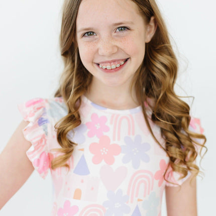 Castles & Rainbows Flutter Sleeve Twirl Dress