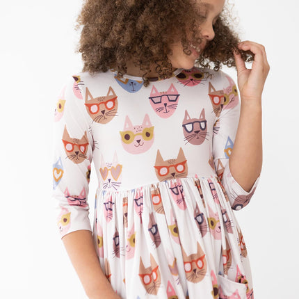 Cattitude 3/4 Sleeve Pocket Twirl Dress