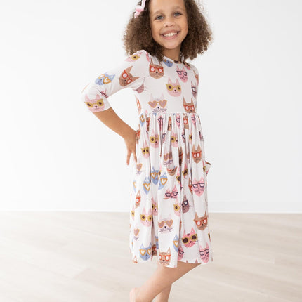 Cattitude 3/4 Sleeve Pocket Twirl Dress