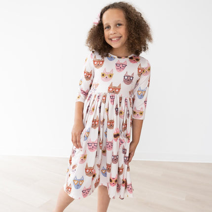 Cattitude 3/4 Sleeve Pocket Twirl Dress