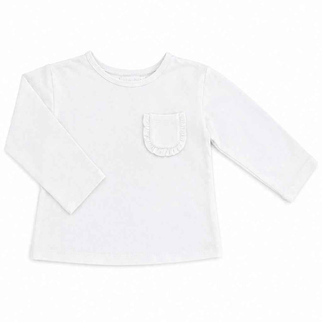 White L/S Ruffle Pocket Tee