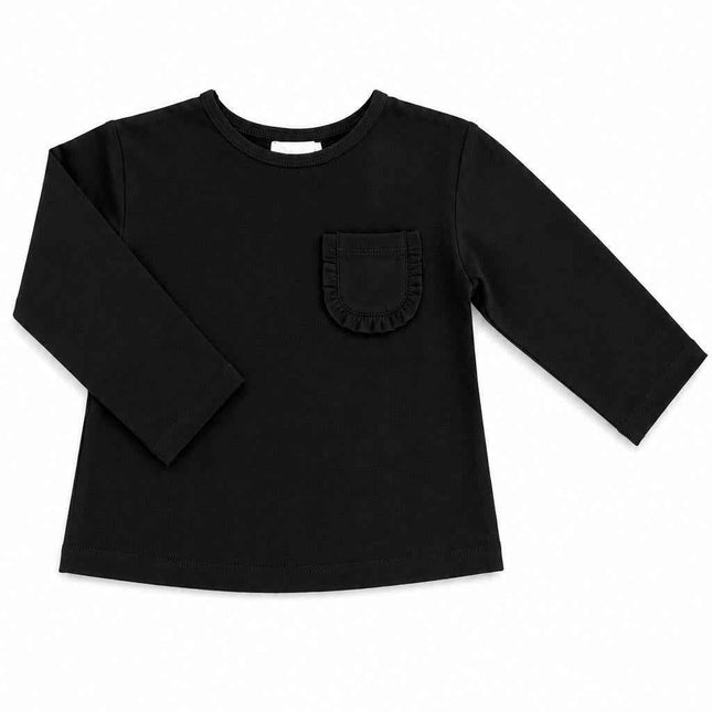 Black L/S Ruffle Pocket Tee