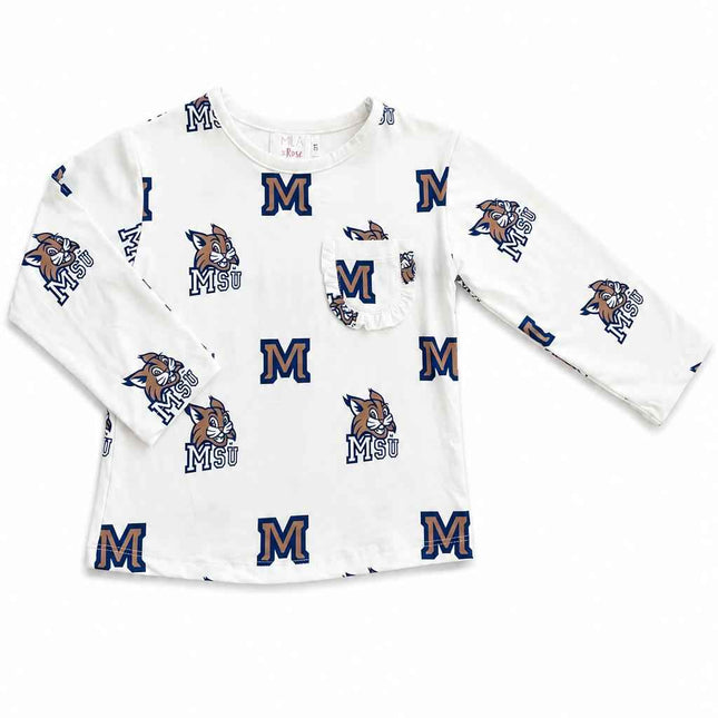 Montana State University White Bobcat L/S Ruffle Pocket Tee