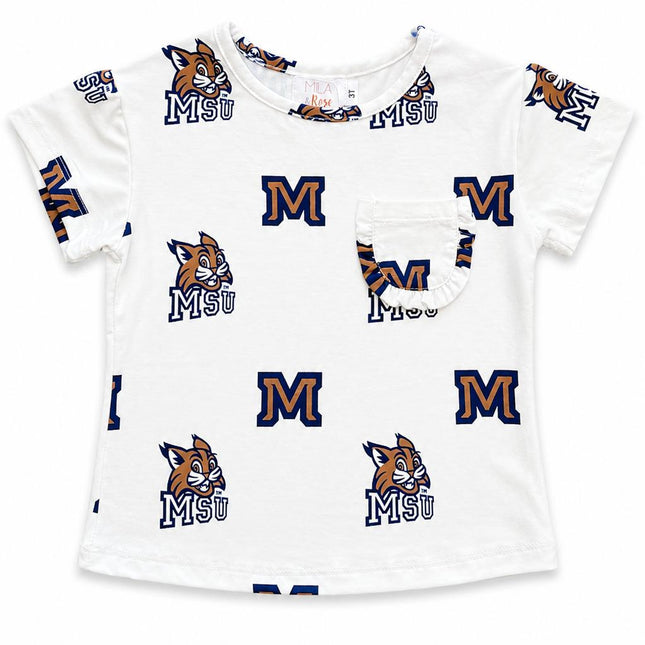 Montana State University White Bobcat Ruffle Pocket Tee
