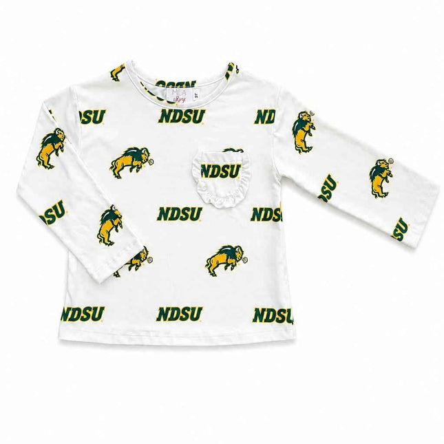 North Dakota State University White Bison L/S Ruffle Pocket Tee