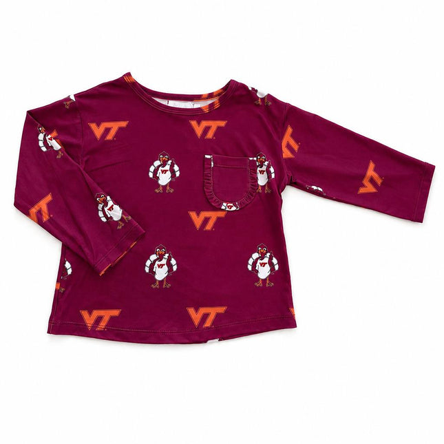 Virginia Tech Maroon Hokie L/S Ruffle Pocket Tee