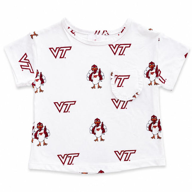 Virginia Tech White Hokie Ruffle Pocket Tee