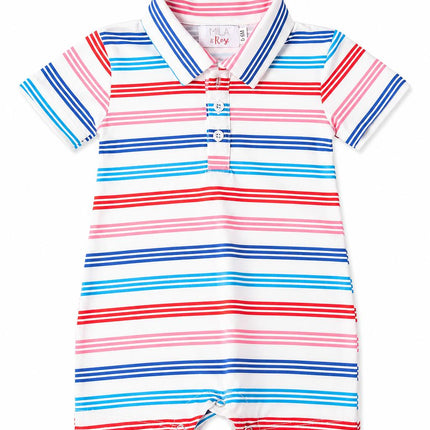 Red, White & Stripe Polo Shorty One-Piece