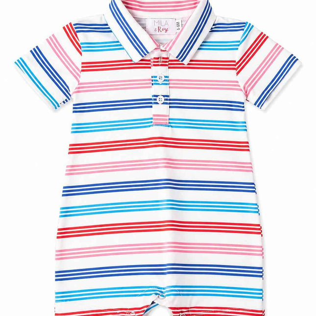 Red, White & Stripe Polo Shorty One-Piece