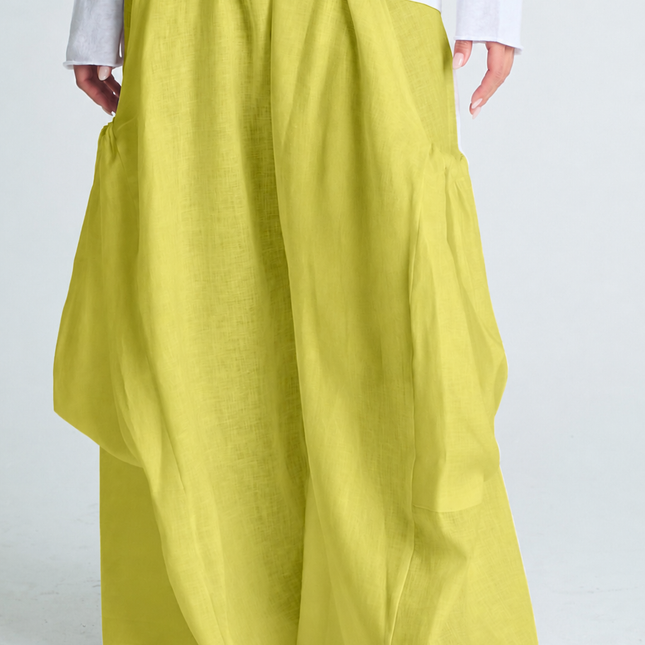 Linen Big Pocket Pants - Lime