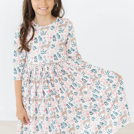 Cheetah Girl 3/4 Sleeve Pocket Twirl Dress