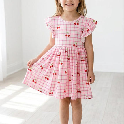 Cherry Sweet Flutter Sleeve Twirl Dress