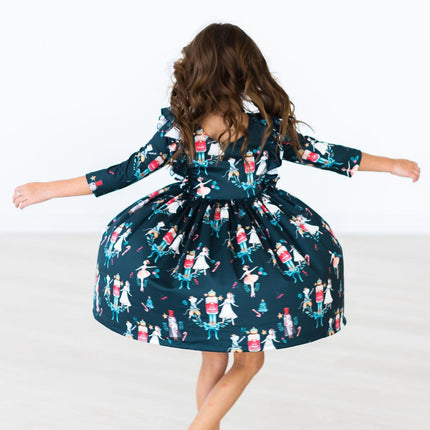 Christmas Ballet 3/4 Sleeve Ruffle Twirl Dress