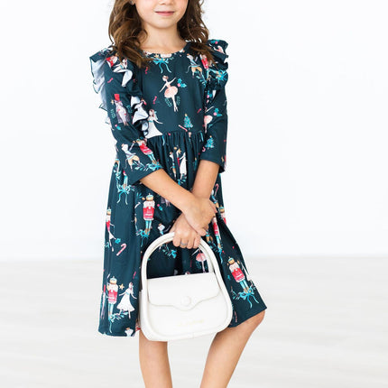 Christmas Ballet 3/4 Sleeve Ruffle Twirl Dress