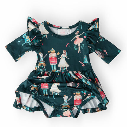 Christmas Ballet 3/4 Sleeve Flutter Twirl Bodysuit
