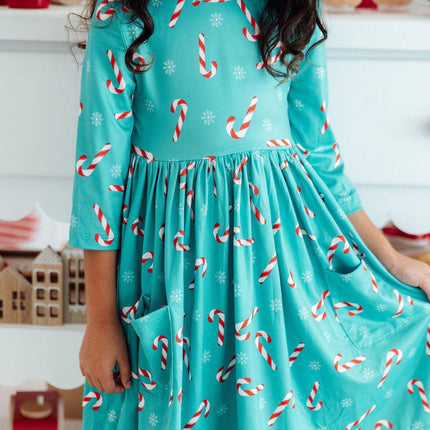 Christmas Candy 3/4 Sleeve Pocket Twirl Dress