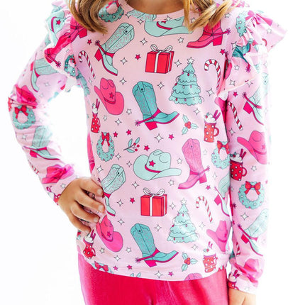 Christmas Cowgirl L/S Ruffle Tee