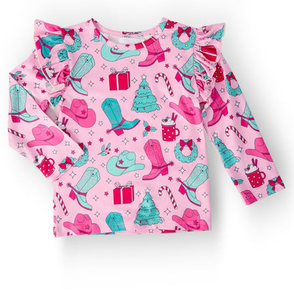Christmas Cowgirl L/S Ruffle Tee