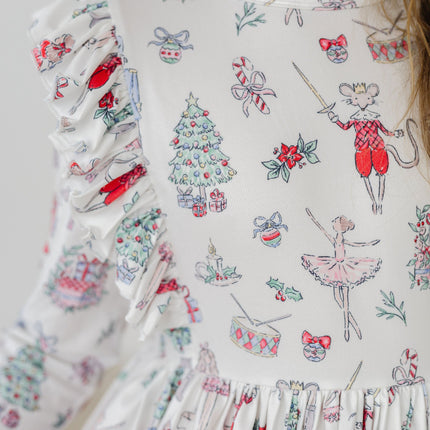 Clara's Christmas 3/4 Sleeve Ruffle Twirl Dress