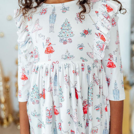 Clara's Christmas 3/4 Sleeve Ruffle Twirl Dress