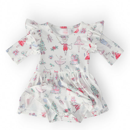 Clara's Christmas 3/4 Sleeve Flutter Twirl Bodysuit